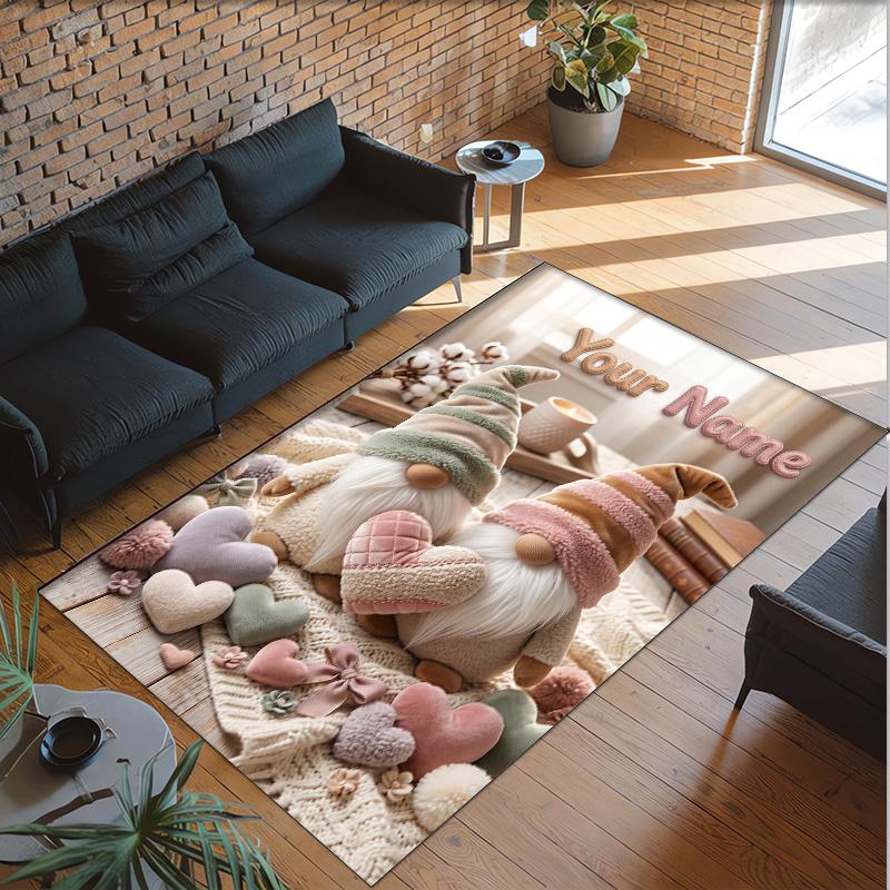 Gnome Theme Crystal Velvet Rug Personalized Custom Name Text Soft Floor Mat Home Decor