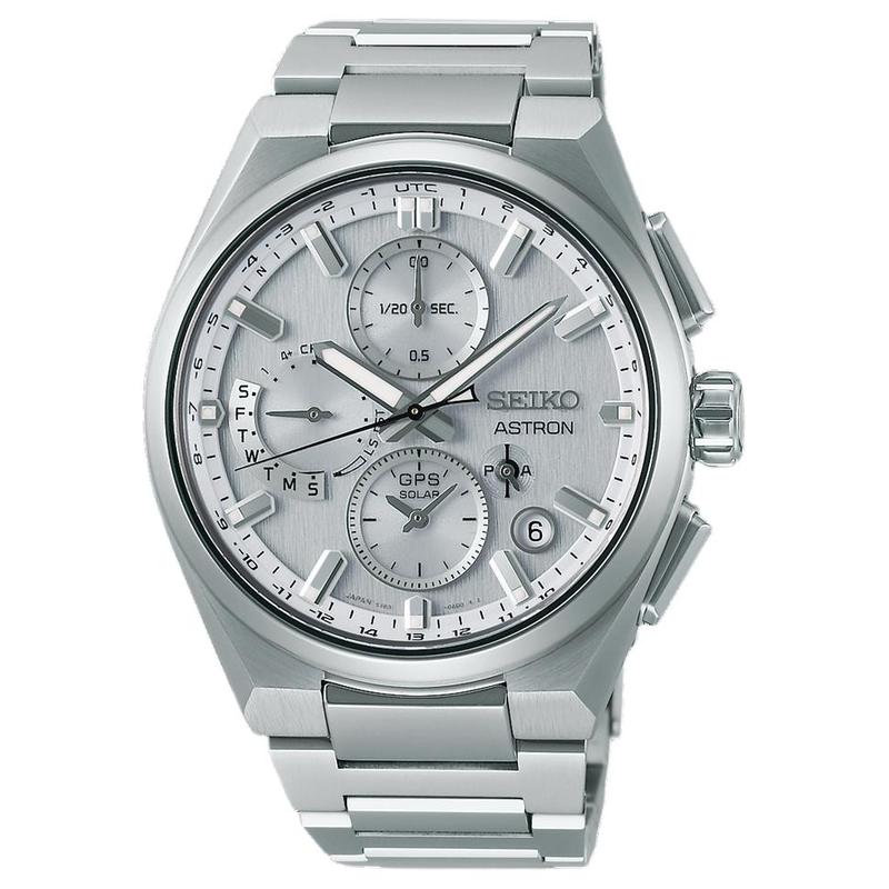 SEIKO Astron series 100 meters waterproof solar Quartz titanium strap 42mm men s watch silver dial SSH159 синий