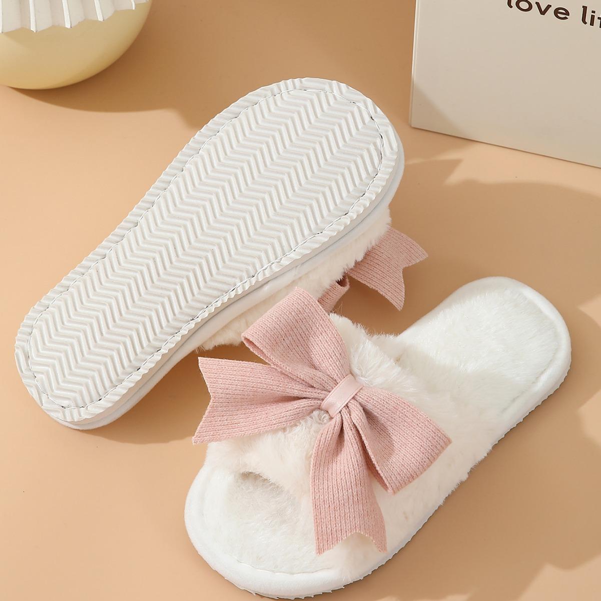 Хлопковые тапочки женские зимние милые бантики для девочек в форме сердца для дома теплые — фото 5