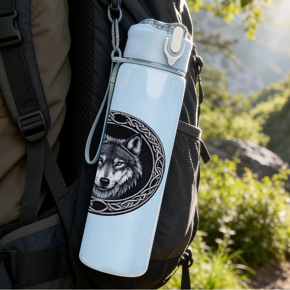 1PC Celtic Knot Coin Badge Print 750ml Color Plastic Sports Water Bottle Leakproof Flip Straw Lid Suitable for Sports Office Home Use