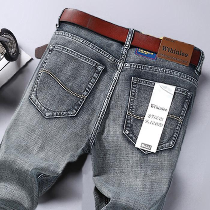 

Мужские высококачественные узкие прямые эластичные джинсы - плотные повседневные универсальные длинные брюки для осени и зимы 40 древесный уголь/серый