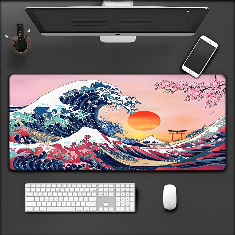 Japanese The Great Wave of Kanagawa Large Gaming Mousepad Xmm Gamer Keyboard Lock Edge Desk Mats Office Lap Gamer Mousepad
