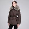Medium and long warm and thin waist thickened cotton-padded jacket women's winter cotton-padded jacket trendy big fur collar style