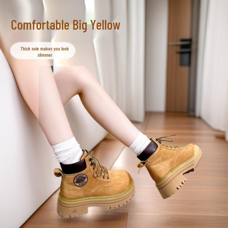 

Women s 2025 Spring/Autumn Thick-Soled Retro Martin Boots - Yellow, British Style, Short Boots 38 пшеничний