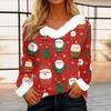 Women's Casual Fashion Long Sleeve Christmas Printed Flannel Collar Top