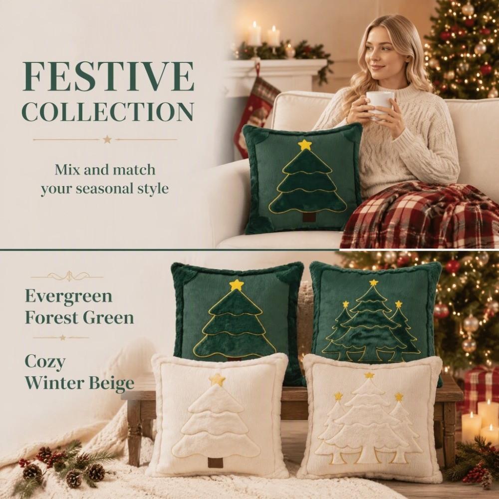 2PCS Soft Fluffy Christmas Pillow Cover Christmas Tree Throw Pillowcase Pillowslip Home Sofa