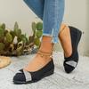 Women's Plus Size Wedge Shoes Spring New Retro Hong Kong Style Rhinestone Casual Single Shoes