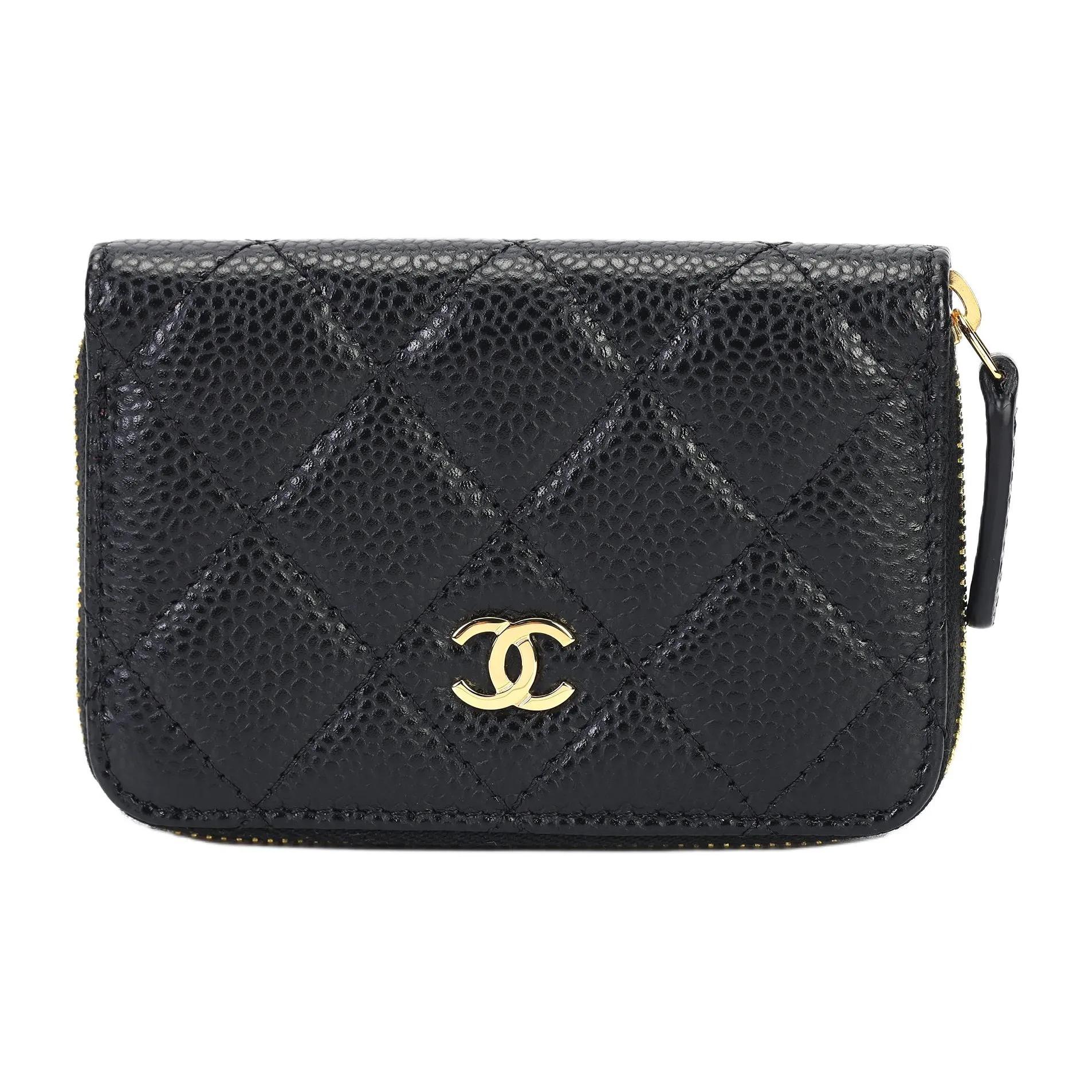 

CHANEL Золотий логотип Double C, стьобаний дизайн, гаманець для монет з телячої шкіри, жіночий, чорний Gift Box Set (Basic Set + Original Box) чорний
