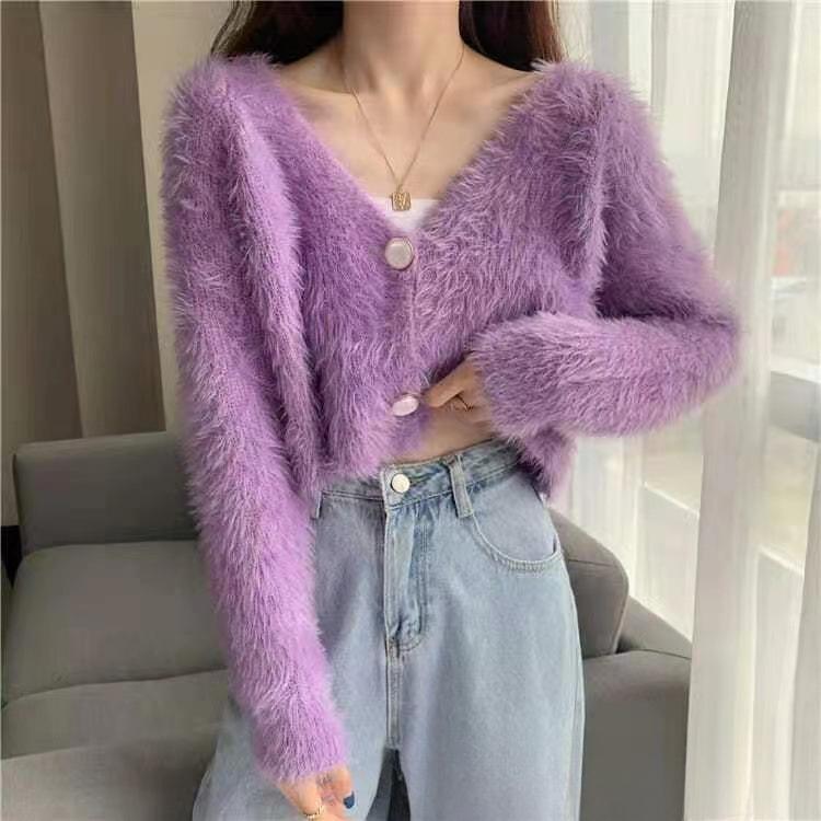 Women's V-neck Knitted Cardigan Sweater for Spring Slim Fit and Slimming Long Sleeved Top Knitted Jacket