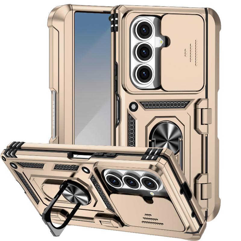 360 ° Rotat Metal Car Bracket Ring Soft TPU+Hard PC Solid Color Armor Phone Case For Samsung Galaxy Z Fold 7 6 5 4 Bumper Cover