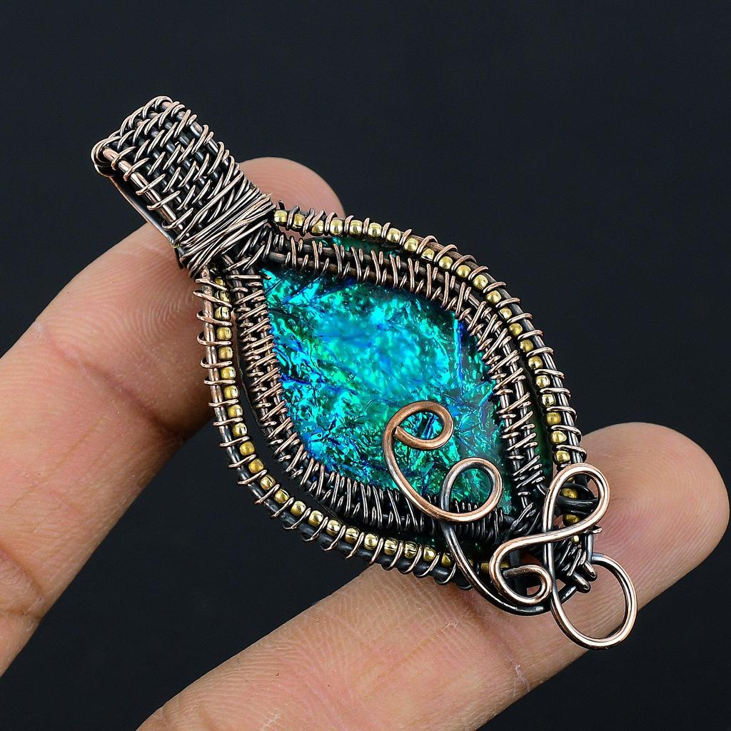 Australian Triplet Opal 999 Copper Wire Wrapped Pendant, Handmade Gemstone Jewelry Pendant Gift For Birthday