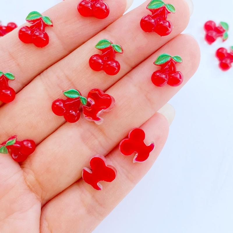 50 Stück Niedliche Mini-Frucht Rote Kirsche Nagelkunst Harz Designer Anhänger DIY Basteln Für Nagel 3D Dekorationen Schmuck