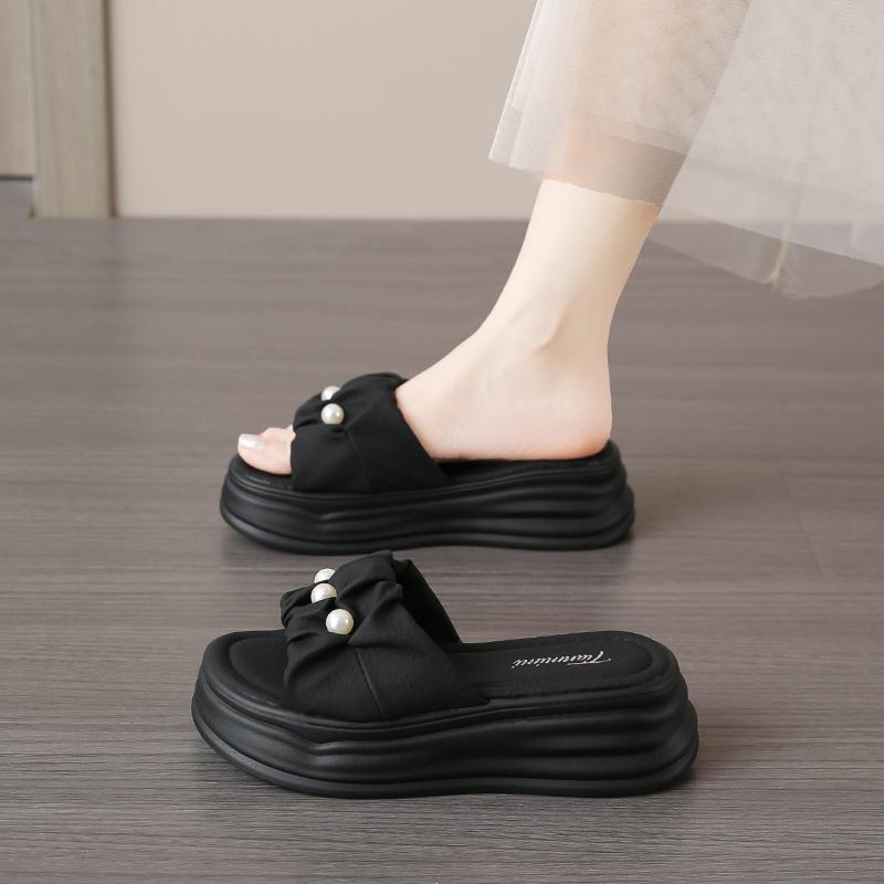 

Fashion CRLAYDK Fashion Sandals for Women Fold Pearl Slip On PU Leather Slides Ladies Casual Walking Shoes Platform Beach Slippers 40