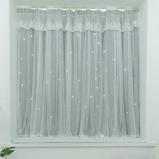 2PCS Finished Curtain Princess Style Ins Blackout Bedroom Hook Curtain Hollow Out Star Cloth Gauze Bay Window Curtain