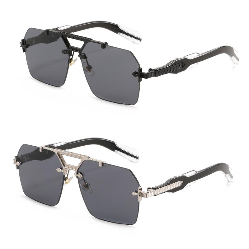 

2PCS Rimless Double Girder Sunglasses Women Men Vintage Trend Sun Glasses Outdoor Driving Male Female Protective Glasses UV400