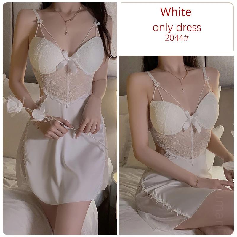 Lencería de Satén Conjunto de Pijama para Mujer Vestido Suspensor sin Espalda con Sujetador Pijama Sexy para Mujer