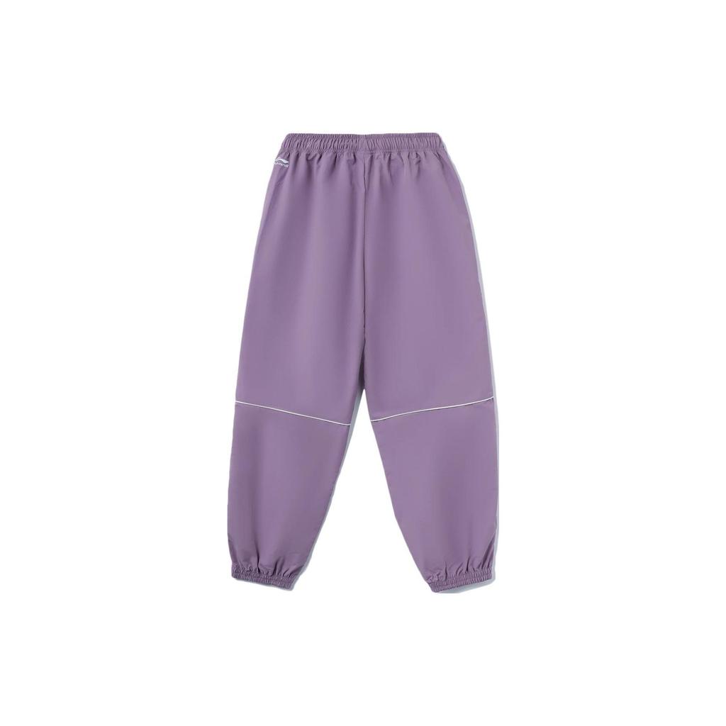 Li Ning Sports Fashion Series Solid Color Mid Waist Cuffed Loose Knit Joggers Women Joggers Mist-Purple AYKR442-3