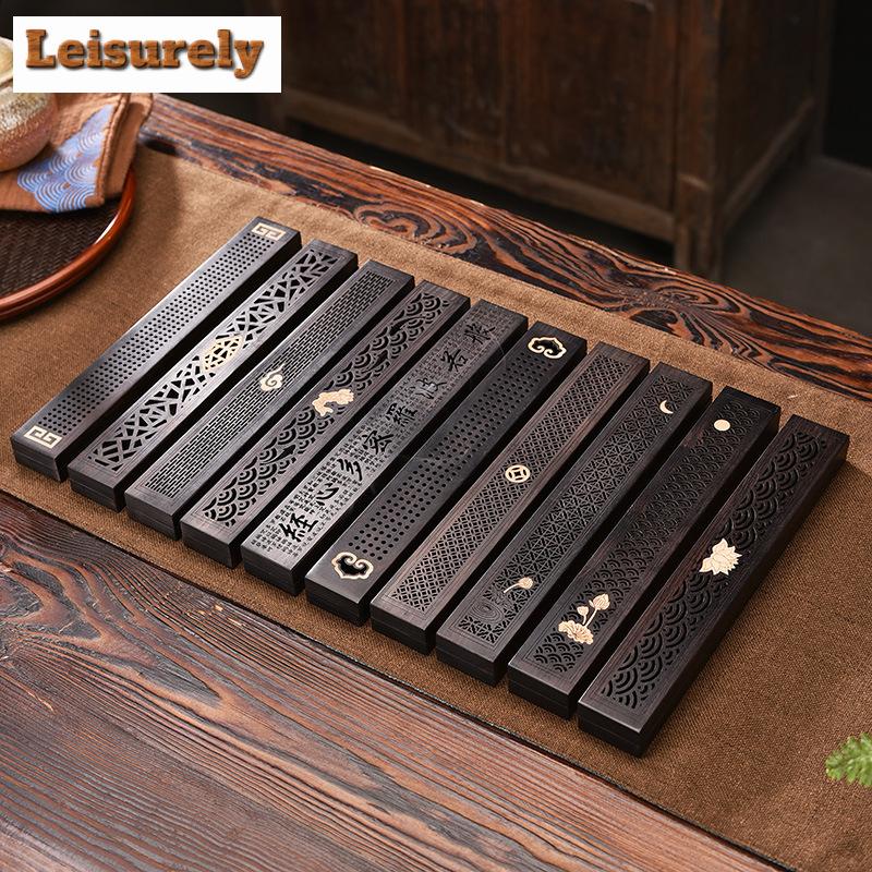 Ebony Long Incense Box Hollow Craft Household Incense Burner Aromatherapy Furnace Zen Censer Burner Holder Home Decoration Craft