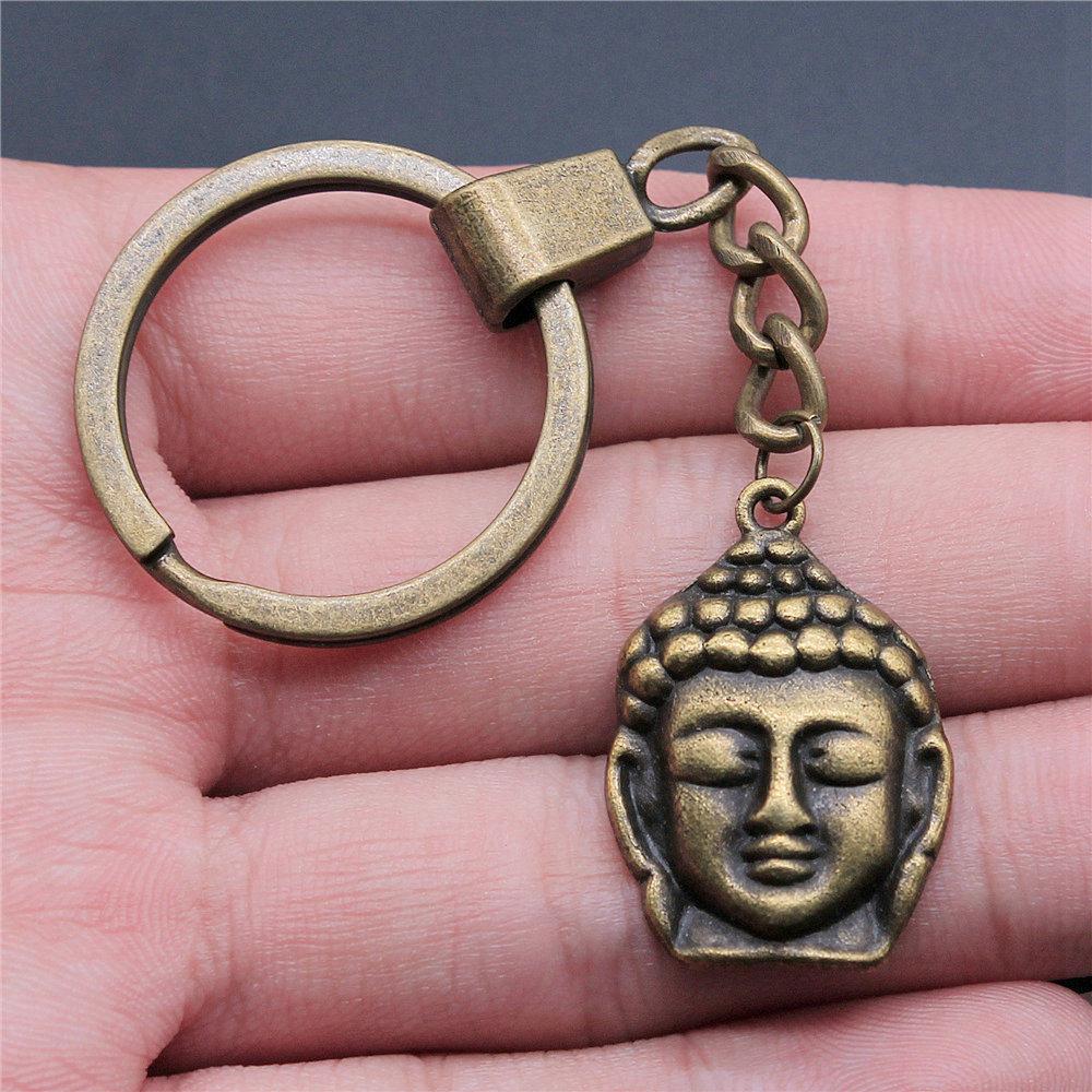 Chiefs Pharaohs Buddha Spiritual Amulet Pendant Antique Bronze Metal Keychain with 30mm Ring for Couples