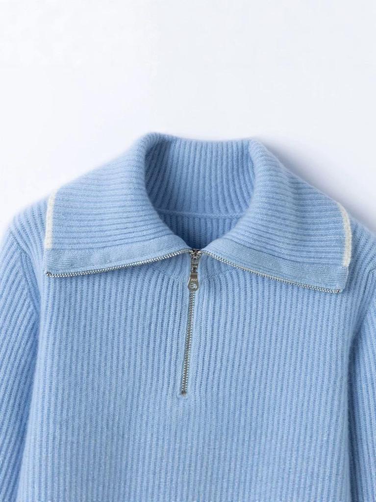 2026 Autumn/Winter Women's Half-Zip Ribbed Cashmere Sweater