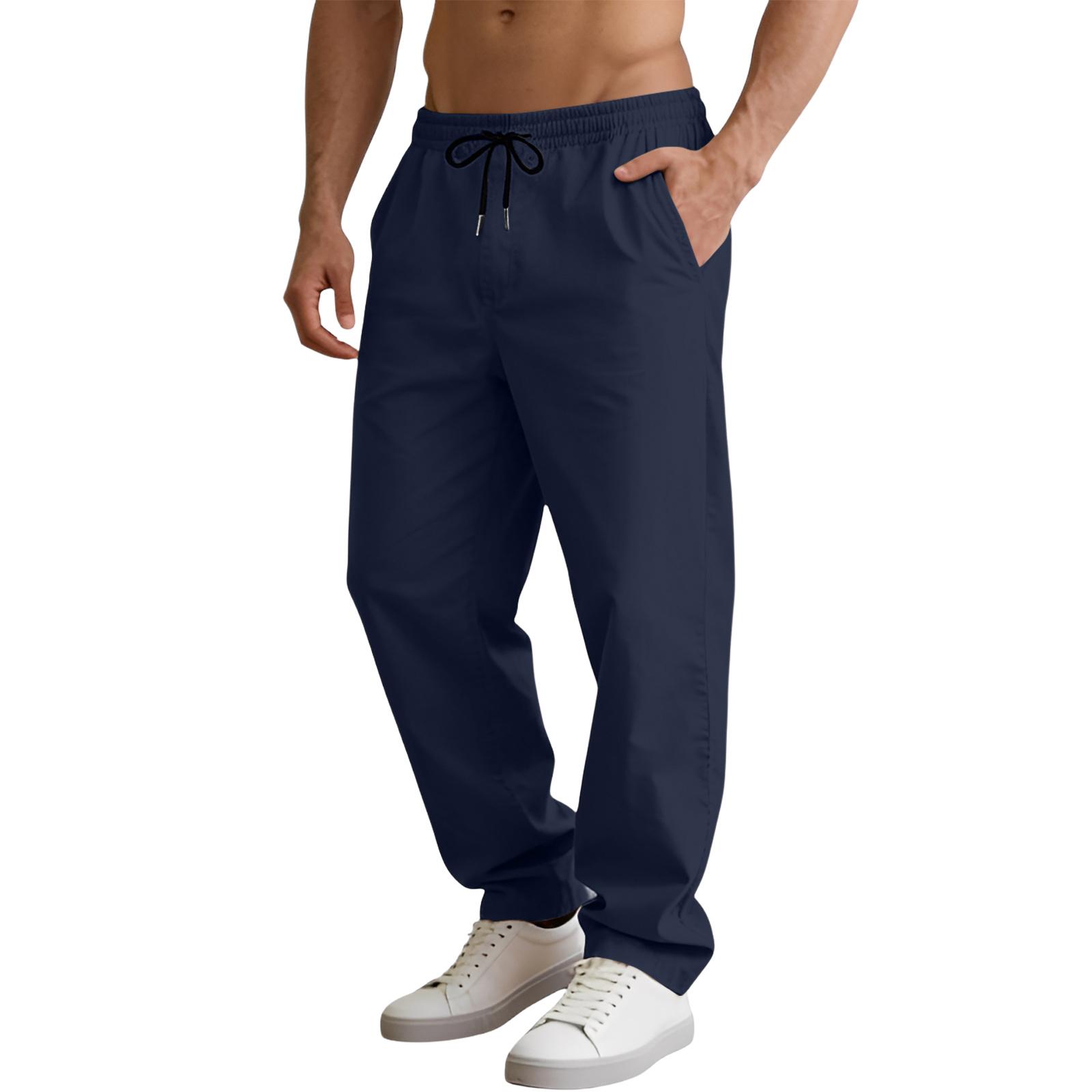 

Men s Relaxed-Fit Stretch Trousers With Elastic Waistband And Cuffed Legs L тёмно-синий