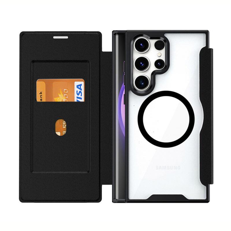 

Кожаный чехол-книжка S24 Ultra для Samsung и iPhone 16 ProMax, прозрачный магнитный чехол для мобильного телефона с MagSafe Samsung Galaxy S24 Ultra