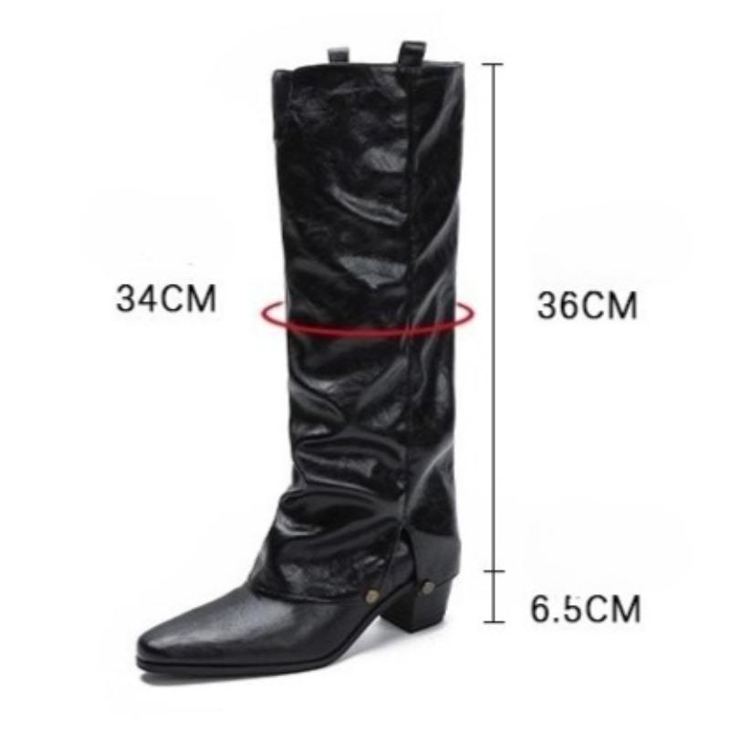 Fashion Fashion Pointed Toe Mid Heels Women's Long Boots 2025 Designer Elegant Winter Shoes Dress Pumps New Leather Knee Botas De Mujer