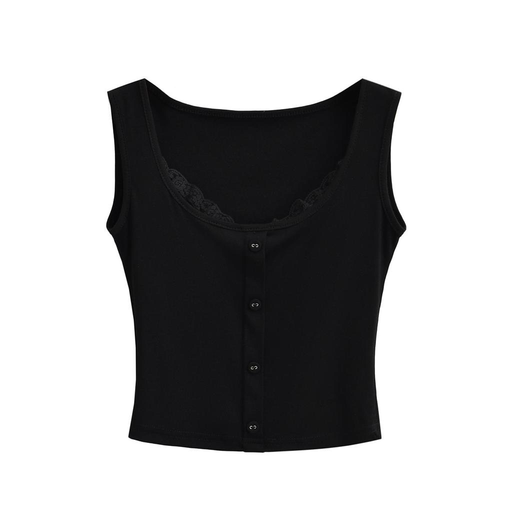 2024 Summer Lace Camisole Crop Top - Women's Sleeveless Round Neck Two-Piece Design