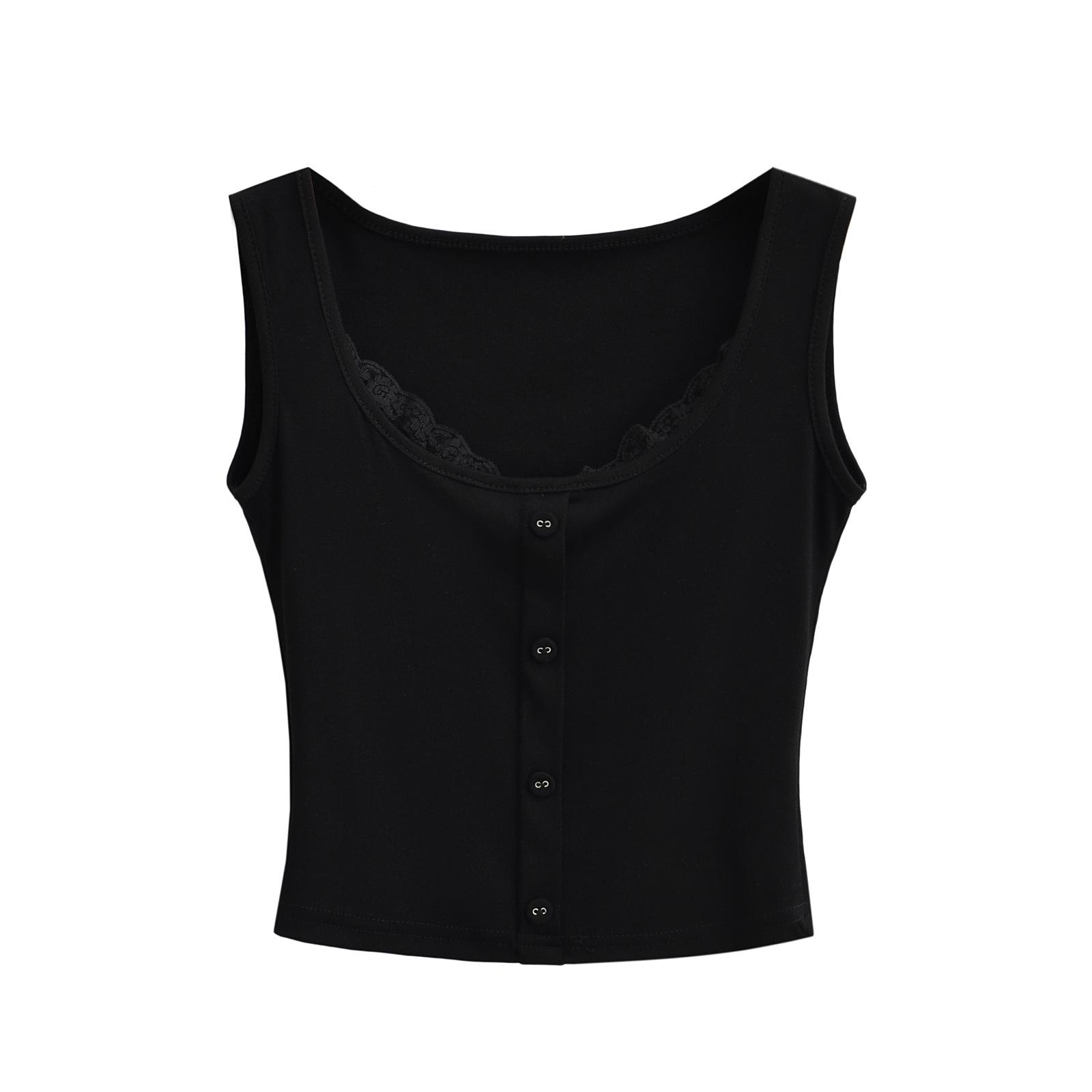 

Летний кружевной кроп-топ-майка 2024 - Женский двухпредметный дизайн без рукавов с круглым вырезом Small