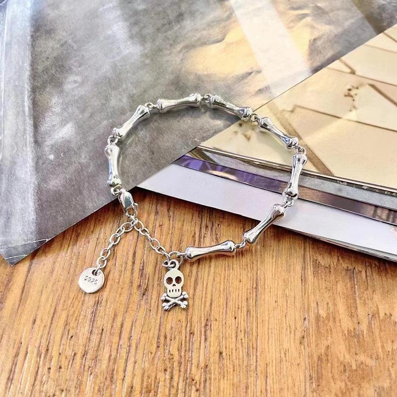 Braccialetto d'Argento Thailandese da Donna Vintage Geometrico Cuore Amore Fortunato Punk Gioielli 2023 Nuovo