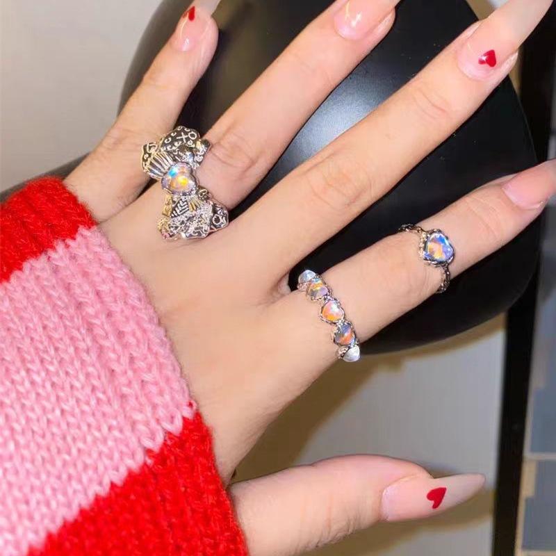 Niche Design Sense Cold Wind High Sense Moonstone Ring Gemstone Love Irregular Open Ring