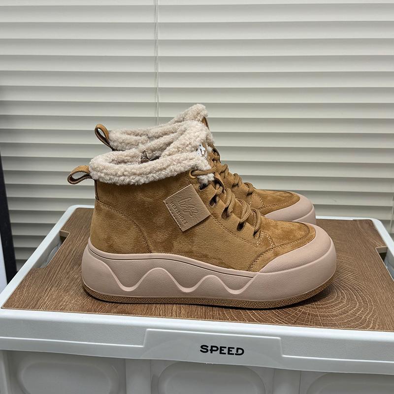 thick-soled velvet high-top shoes for women's winter new warm wool cotton shoes fashionable versatile thick-soled casual shoes