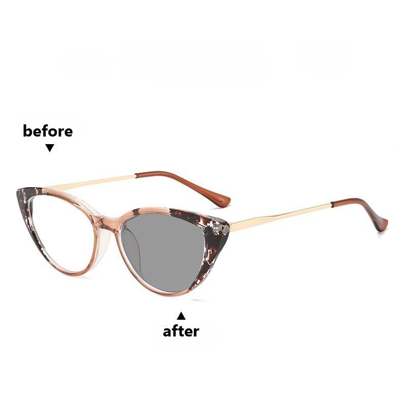 Outdoor Farbwechselnde Lesebrille Damen Herren Mode Cat-Eye Anti Blaulicht Photochrom Fernsichtbrille UV-Schutz