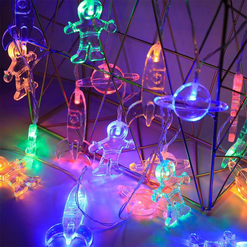 String Lights Led Spaceman Rocket Planet Hanging Lamp Kids Bedroom Gifts Decor