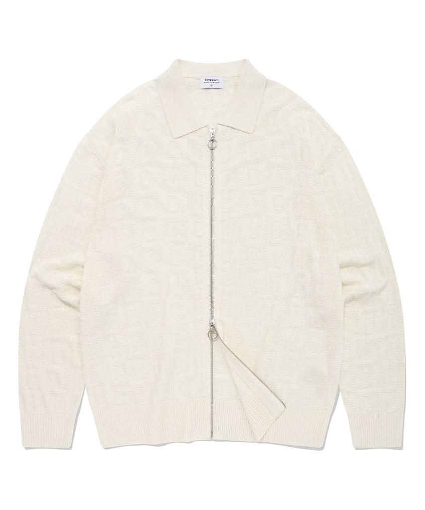 Covernat C Pattern Zip-Up Cardigan White