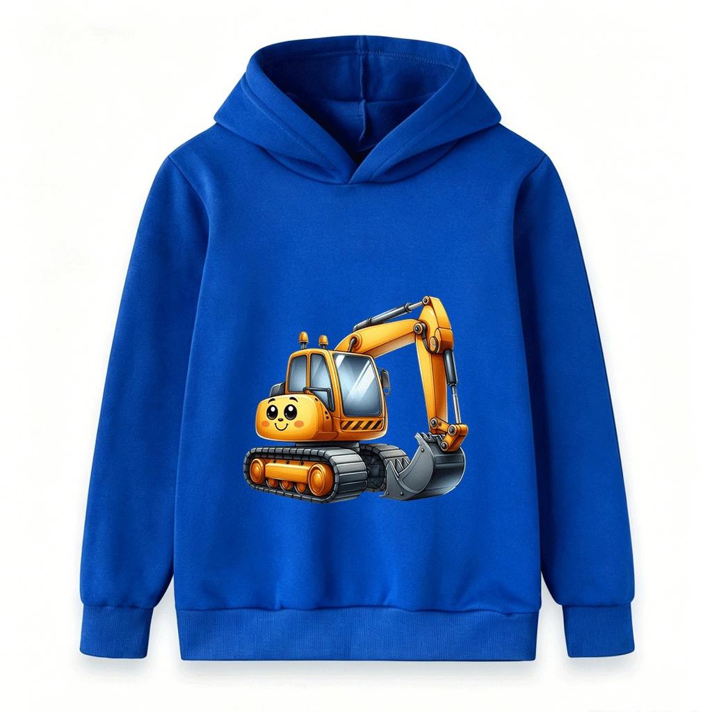 Kids Hooded Sweatshirt Cute Cartoon Excavator Print Casual Long Sleeve Pullover Hoodie for Boys Girls Daily Wear