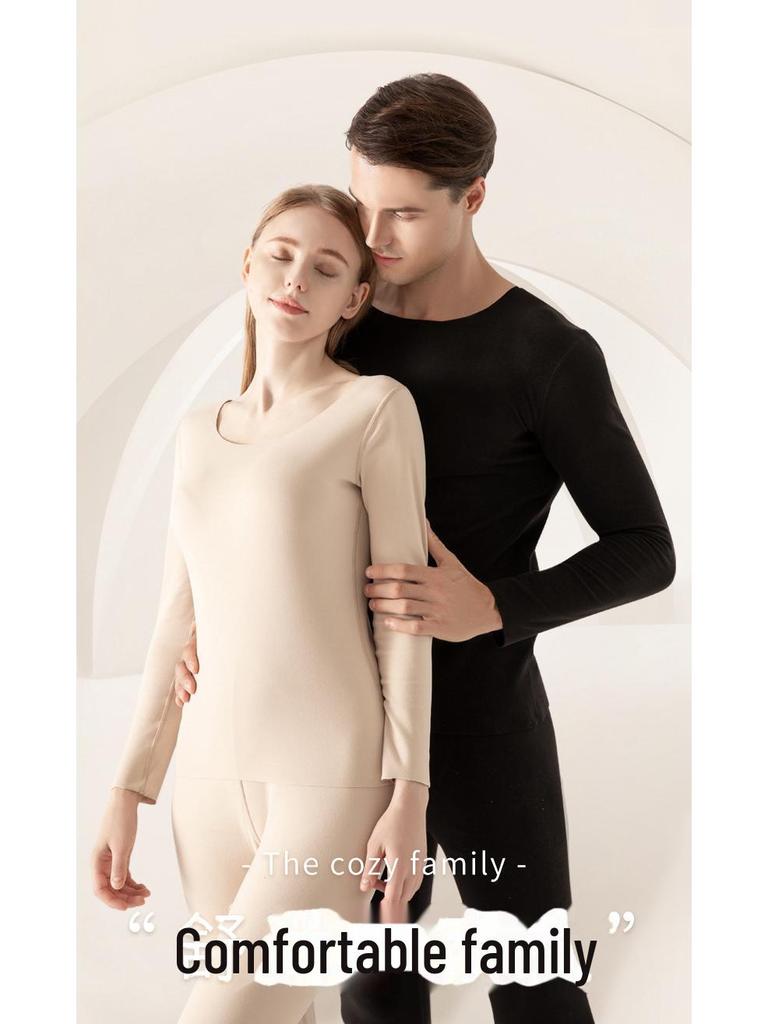 Damen Hautfreundlicher Thermo-Unterwäsche-Anzug: Doppelseitiger deutscher Samt, nahtloser Rundhalsausschnitt, Slim Fit für Herbst/Winter.