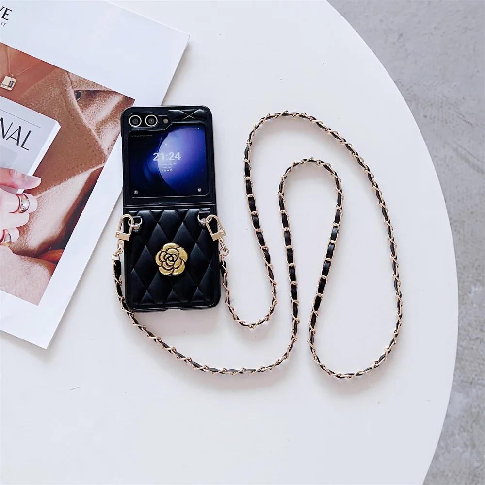 Crossboby Phone Case for Samsung Galaxy Z Flip 6 5 4 3 Flip5 Flip4 Flip3 5G Chain Cord Rope Strap Protective Shockproof Cover