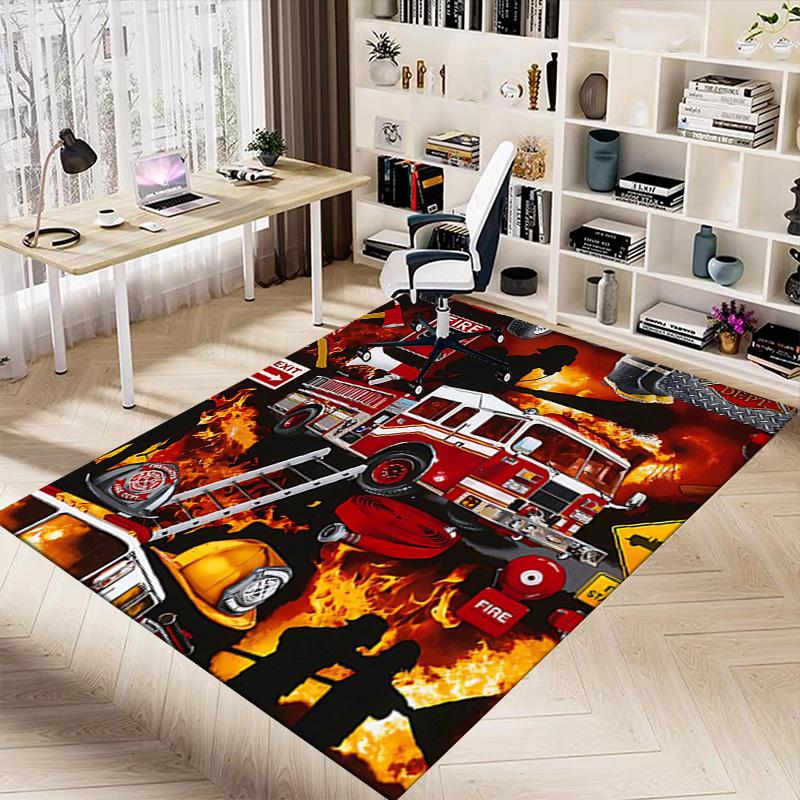 1PC Firefighter Firetruck Non-Slip Floor Carpet Compatible for Office&Living Room&Bedroom&Dining room - Flat- Soft & Pattern, Vibrant Colors-W248