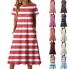 Damen gestreift bedrucktes lässiges und modisches kurzärmeliges Rundhalskleid