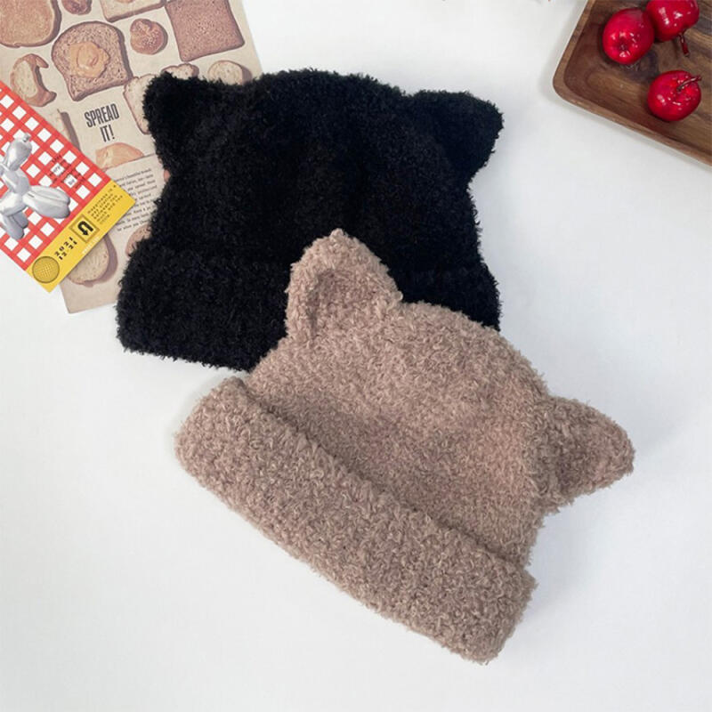 Sjay hat women s fur beanie fleece animal ears 20s black