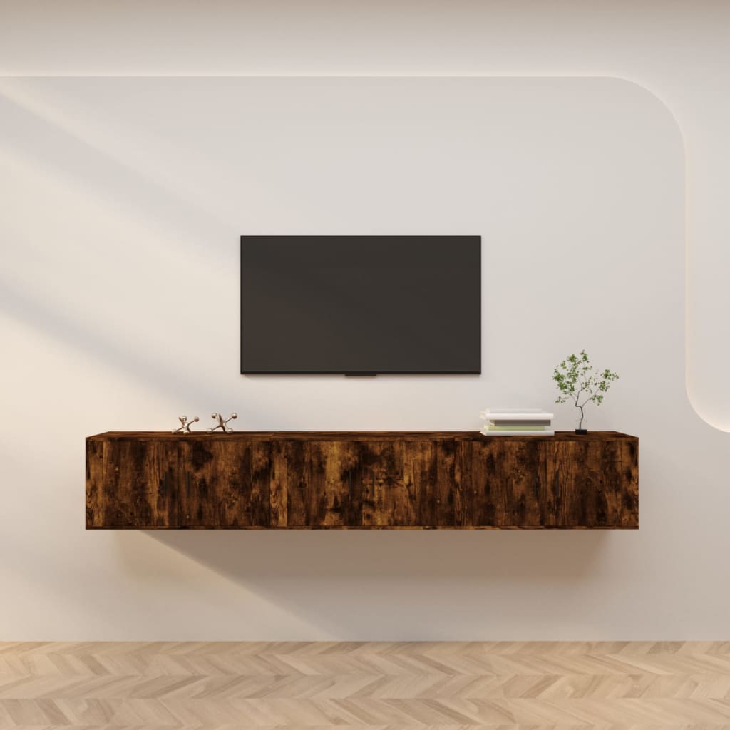 Wall Mounted TV Cabinets (Set of 3) Smoked Oak Finish 80 X 34.5 X 40 Cm