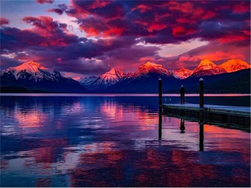 Diamond Painting New Sunset 5D DIY Diamond Embroidery Sale Seaside Landscape Tree Pictures Of Rhinestones Mosaic Wall Art