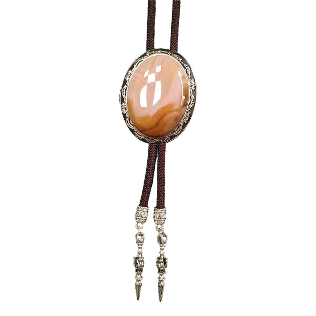 Western Vintage Braided Rope Bolo Tie with Oval Shape Stone Pendant Adjustable Cord Necktie Jewelry Necklace for Men