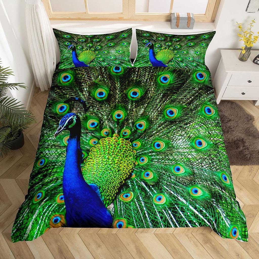 Peacock Duvet Cover Set for Teens Adults Quilt Covers Queen Lightweight Down Room Decor 2 Pillowcases 1 Duvet Cover No Comforter