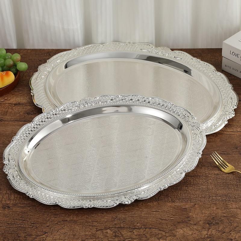 Fruit Tray, Alloy Home Round Plate, Large Size Silver Retro Snack Disc, Living Room Desktop Decoration Storage Supplies,44 cm