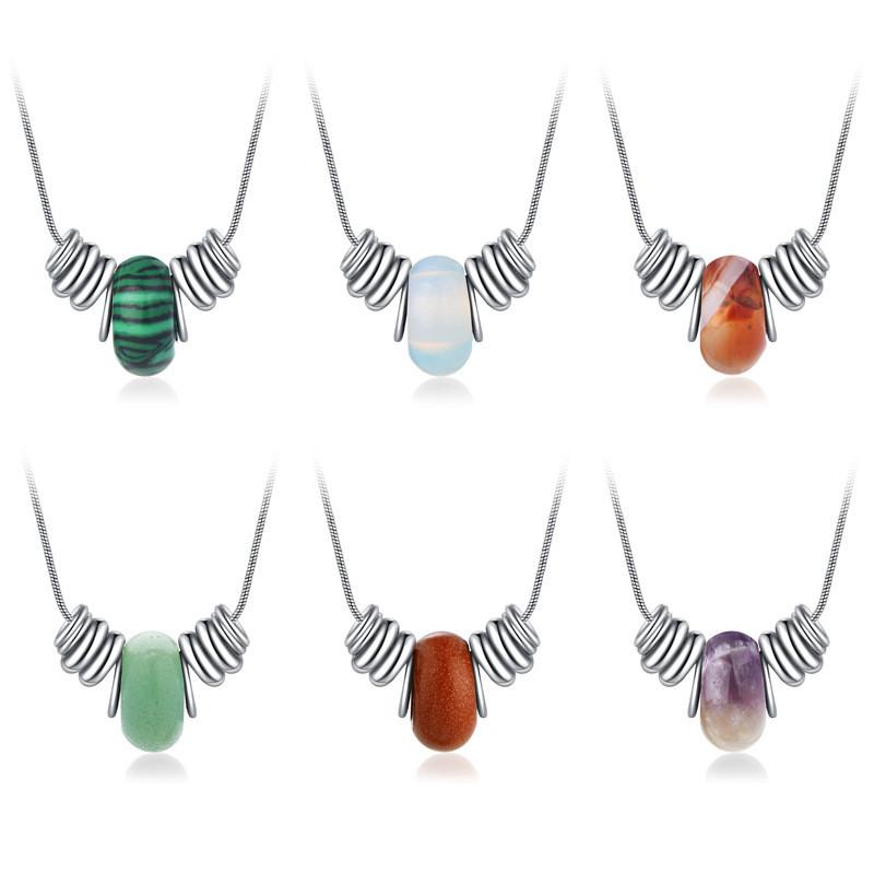 Natural Elegant Crystal Necklace For Women With Geometric Design And Titanium Steel Charm