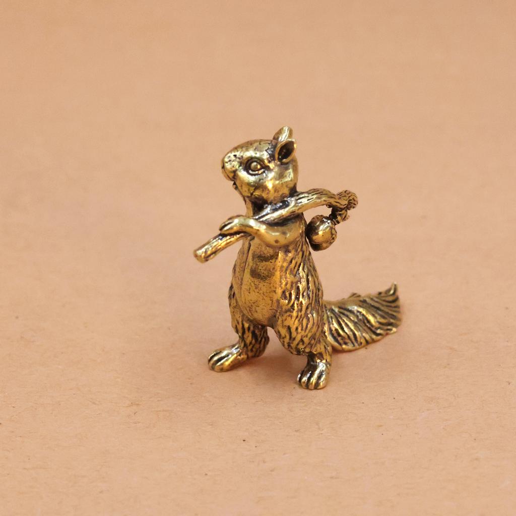 Solid Brass Office Desk Decoration Ornament Anti-Squirrel Bronze Tea Pet Craft Gift Handheld Piece