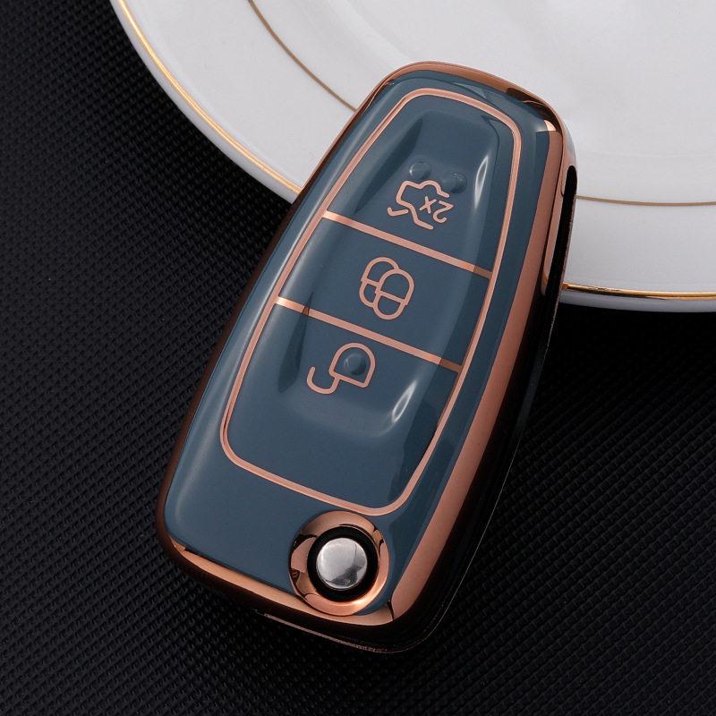 Key Case for Ford 2013-2019 Kuga & 2012-2018 Focus with Gold Trim
