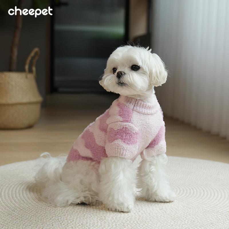 Pet clothing autumn and winter water ripple half-edge fleece pullover knitted sweater two legs three-dimensional embroidery warm dog sweater